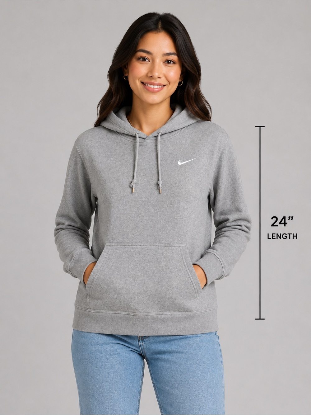 Nike Women's Gray Pullover Hoodie - Floral Cross
Back Detail - Size Large